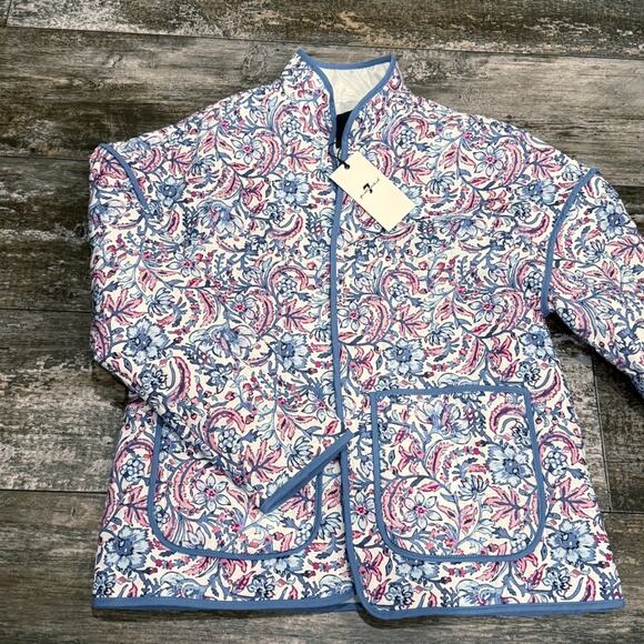7 For All Mankind Jacket Quilted Paisley Floral XS Blue White Lightweight NEW - Picture 6 of 15